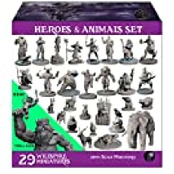 Wildspire Heroes, Animals & Troll for DND Miniatures 28mm Bulk Dungeons and Dragons Miniatures D&D Miniatures DND Minis Fantasy Miniatures D&D Figures Starter Set DND Accessories Pathfinder Miniatures