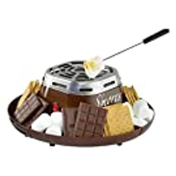 Nostalgia Indoor Electric S'mores Maker - Smores Kit - 4 Compartment Trays - Movie Night Supplies - Balcony Decor - Brown