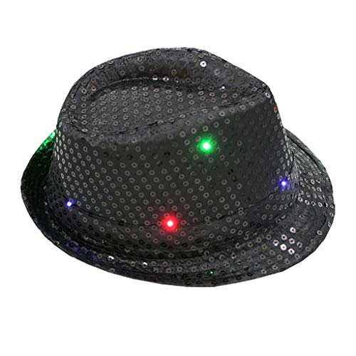 Hat Led Sequin Light Dance Up Fancy Flashing Party Unisex Dress Colorful Baseball Caps Mens Outdoor Hat - Black - One Size