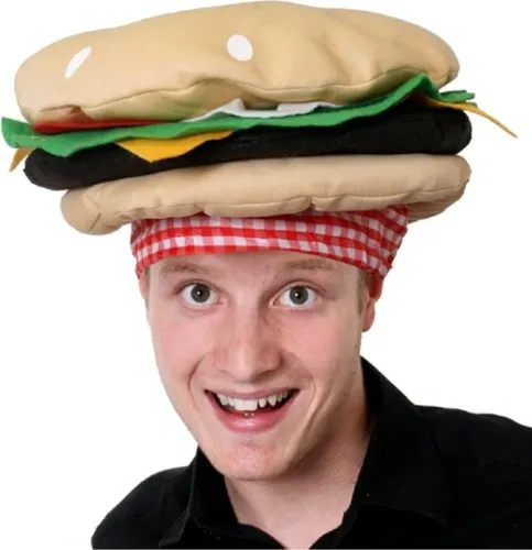 Burger Hat - Pack of 1 - Delicious Funny Fast Food Hat - USA Burger Hat Novelty Hats for Fancy Dress - Pack of 1