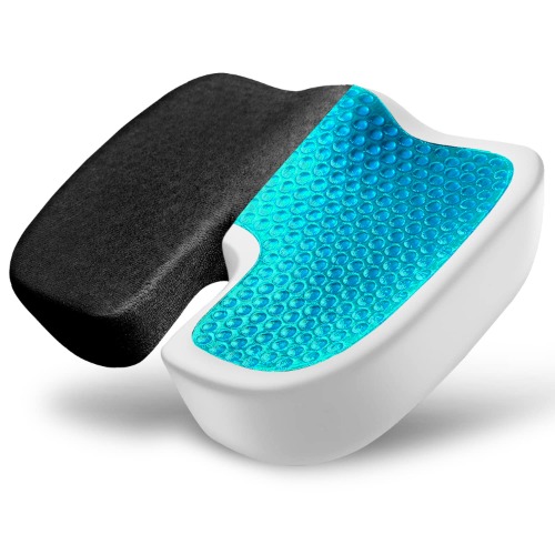 Tailbone Pain Relief Cushion, Office Chair Cushion, Gel Seat Cushion for Long Sitting Seat Cushions for Office Chairs to Relieve Sciatica, Made of Memory Foam & Cooling Gel, with Cover (Black) - BLACK