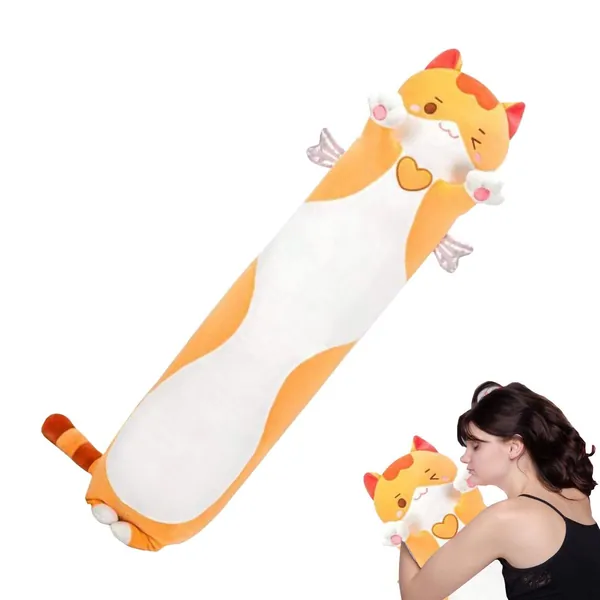 19.7'' Long Cat Plush Body Pillow Cartoon Cat Long Throw Cute Cat Soft Pillow Plush Stuffed Animal Toy, Long Throw Sleeping Pillow Cotton Kitten Pillow Cuddly Stuffed Cute Plush Doll Toy Gift