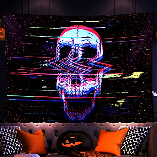 ADDWel Blacklight Skull Tapestry, Black Psychedelic Tapestry Glow In The Dark, UV Reactive Black Light Tapestries Posters Wall Hanging for Bedroom Living Room Dorm Party Backdrop Decor(60 * 80inches) - skull - 60" x 80"