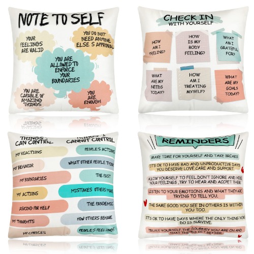 4 Pcs Mental Health Throw Pillow Cover Canvas Cozy Pillowcases 18'' x 18'' Pillow Covers Therapy Office Decor Counselor Physical Therapist Gifts Cushion Covers Backrest Covers for Bed Couch Sofa - 