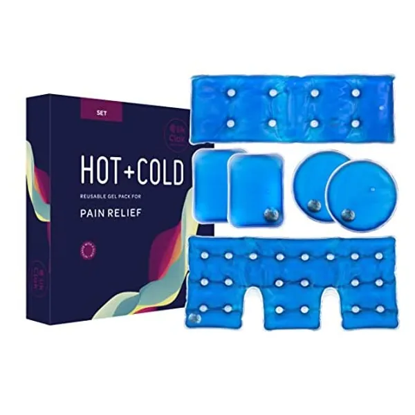 Hot and Cold Gel Pack Set - Reusable Heat Pads with Metal Disc for One Click Heating - Pain-Relieving, Instant Hot Packs for Back, Neck, Palm, and Shoulder - Includes Hand Warmer