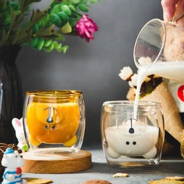 8.5oz Cute Mini Bear Glass Cup Thanos Cups Coffee Double Glass | Etsy