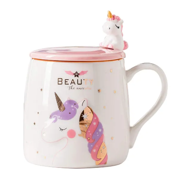 Unicorn Mug Cute Ceramic Coffee Mug with Lovely Unicorn Spoon, Morning Cup Novelty Coffee Tea Milk Christmas Mug Gift for Girls Magic Unicorn Lovers 380ML (Pink Unicorn)