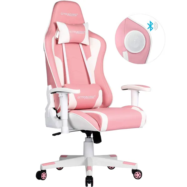 GTRACING Gaming Chair Pink with Bluetooth Speakers Cherry Blossom Music Game Chairs Audio Ergonomic Design Heavy Duty Office Computer Desk Chair GT890M Pink