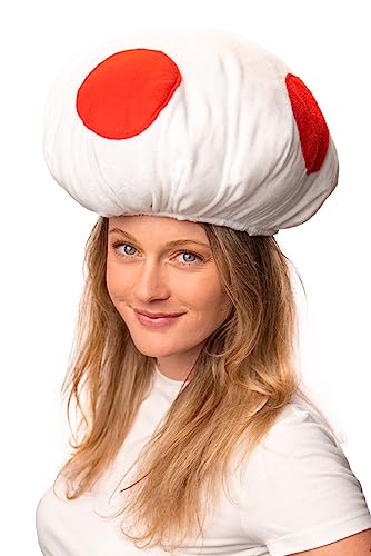 ComfyCamper Mushroom Hat Costume for Adults - Womens Mens Pink Red White Cosplay Halloween Costumes Boys Girls Women - One Size - Red