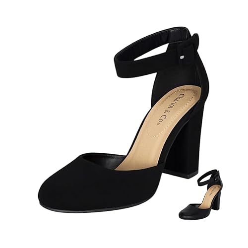 Chariot & Co: Posh- Womens Round Toe Ankle Strap W/Buckle Comfort Foam Dress Pump High Heeled Sandals - 6 - Black Nbpu
