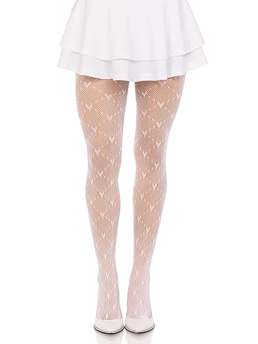 Leg Avenue Womens Love Struck Heart Net Tights - One Size - White