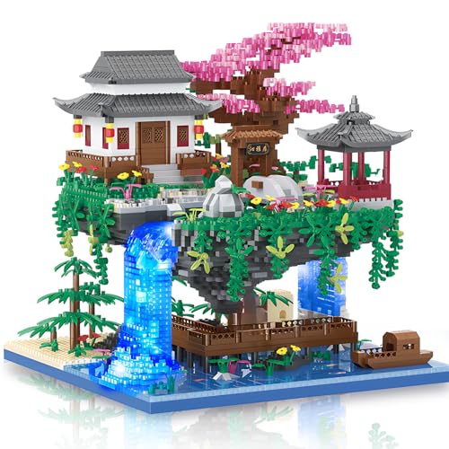 Kimiangel Cherry Bonsai Tree Building Set, Japanese Architecture Building Blocks Set for Adults, Micro Bricks Sakura Tree House Building Kit with Light, Gift for Christmas (3320PCS) - Cherry Bonsai Tree(3220PCS)