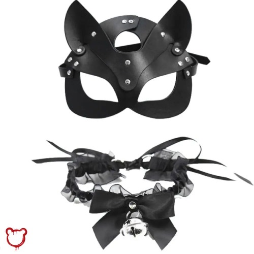 Faux Leather Mask & Lace Choker