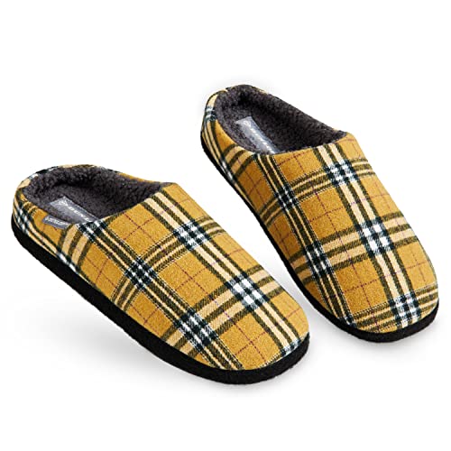 Dunlop Mens Slippers, Comfy Memory Foam Slippers for Men, Warm Faux Sheepskin Slippers Mens, Indoor Outdoor Anti Slip House Shoes, Gifts for Men Teenage Boys - 10 UK - Grey Mustard