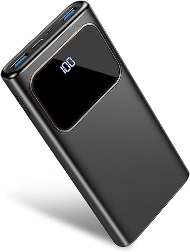 Power Bank High-Speed Charging 10000mAh, Portable Charger Dual Current Mode Phone Battery Pack with USB C Input & Output, PowerBank Triple 3A for iPhone iPad Samsung Xiaomi Android Long Life Recharge - Silver Black