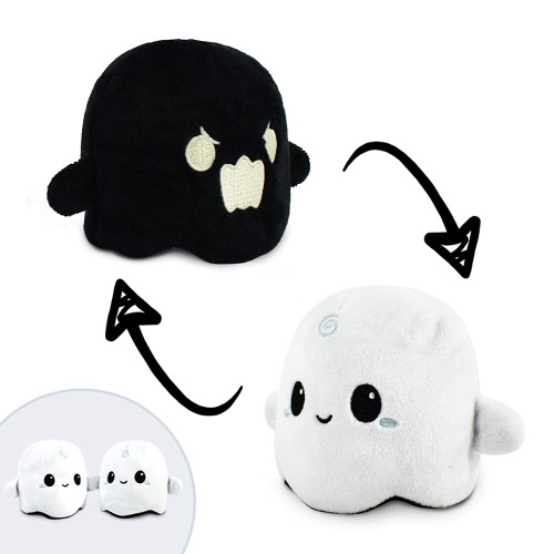 TeeTurtle | Plushmates | Ghost | Black + White | Happy + Angry | The Reversible Plush That Hold Hands! - Black + White Ghost