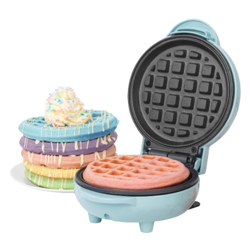 Giles & Posner EK4214GSBL Pastel Mini Waffle Iron/Maker, 550W, Non-Stick Plates, Belgian & American Waffle Maker/Machine, 11.5cm Plate for Sweet & Savoury Treats, Sorbet Blue, 15 x 10.5 x 22.4 cm - Pastel Blue
