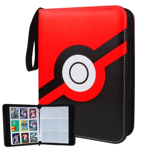 Trading Card Binder 9 Pocket, FOME Portable Card Binder Trading Card Holder with 900 Cards and 50 Removable Sleeves, Binder Photo Album Suitable for Yugioh MTG TCG Game Cards, Sports Cards - 9 Pocket Red & Black