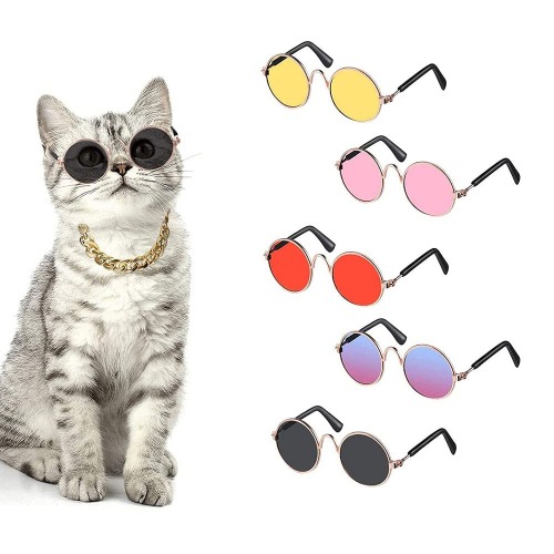 5 stycken husdjur glasögon, mode hundar katter runda glasögon, husdjur solglasögon, liten hund solglasögon, solglasögon för husdjur, retro husdjur solglasögon, för katter valpar liten medelhund