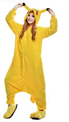 Wanziee Unisex kostym anime djur cosplay huvtröja onesie vuxen pyjamas anime utklädning tecknad fest halloween nattkläder med fickor, gUL, M