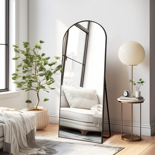 NicBex Arched Full Length Mirror with Stand, 56"x19" Aluminum Alloy Frame Floor Mirror, Black - Free Standing, Leaning Against Wall or Wall-Mounted, for Bedroom Living Room Dressing Room - Black (Arched) - 56" x 19"