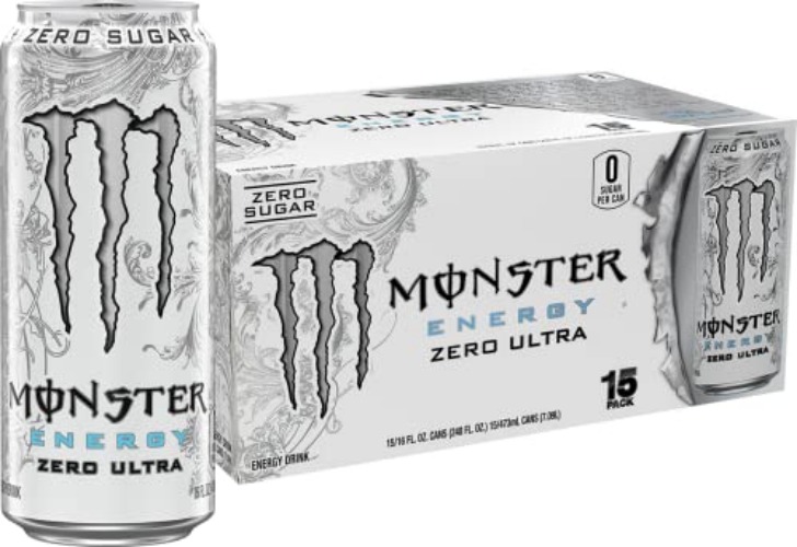 Monster Energy Zero Ultra, Sugar Free Energy Drink, 16 Ounce (Pack of 15) - Zero Ultra - 15 Pack