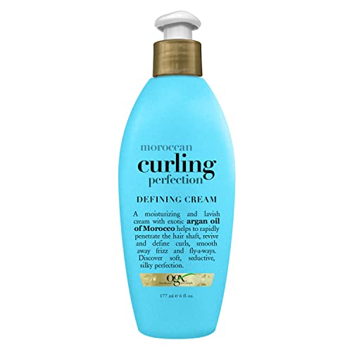 OGX Argan Oil of Morocco Curling Perfection Curl-Defining Cream, Hair-Smoothing Anti-Frizz Cream to Define All Curl Types & Hair Textures, Paraben-Free, Sulfated-Surfactants Free, 6 oz - Curl Defining Cream
