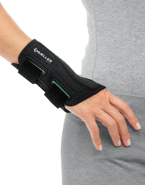 Mueller Sports Medicine Green Fitted Wrist Brace, For Men and Women, Right Hand, Black, Small/Medium - Right Small/Medium (Pack of 1)