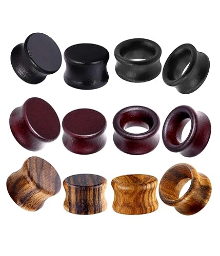 TIANCI FBYJS 12pcs Wood Ear Tunnels Wooden Gauges Vintage Black Brown Natural Organic Flesh Tunnel Plugs Piercing Stretcher Earrings / 10mm=00g