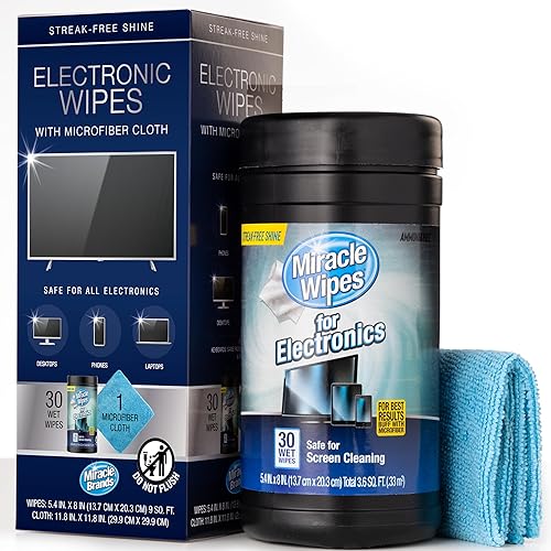 MiracleWipes for Electronics Cleaning - Screen Wipes Designed for TV, Phones, Monitors and More - Includes Microfiber Towel - (30 Count) - 30 Count (Pack of 1)