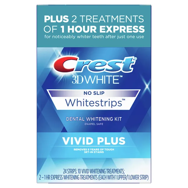Crest 3D Whitestrips, Vivid Plus, Teeth Whitening Strip Kit, 24 Strips (12 Pack) (Packaging May Vary) - 