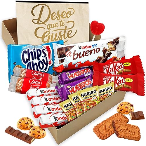 Cajita Regalo Original con 17 Chocolates Kinder Bueno, Kinder Cards, Twix, Mars, Kit Kat, Huesitos, Galleta Lotus Biscoff y Mucho Más · Con Tarjeta Personalizada - KINDER