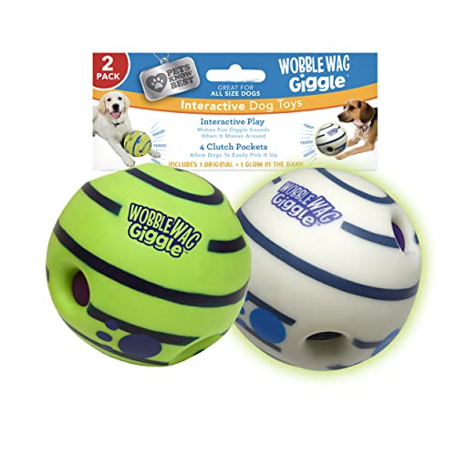 Wobble Wag Giggle Ball 2 Pack- Interactive Dog Toy, Fun Giggle Sounds When Rolled or Shaken, Pets Know Best, 1 Original & 1 Glow in The Dark Ball - 2 Pack- Original & Glow