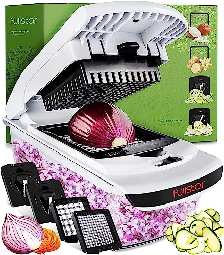 Vegetable Chopper Vegetable Cutter Onion Chopper - Veggie Chopper Food Chopper Salad Chopper Manual - Veg Potato Onion Dicer Slicer - Kitchen Tools and Gadgets (4-in-1 White) - 4-in-1 White