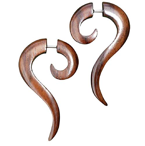 Natural Tribal Organic Wooden Earrings Fake Gauges wood Bohemian Jewelry earrings brown or black - 1.brown