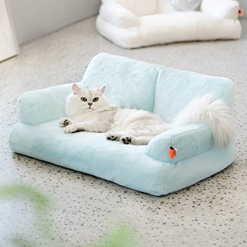 Pet Couch Bed, Washable Cat Beds for Medium Small Dogs & Cats up to 25 lbs, Durable Dog Beds with Non-Slip Bottom, Fluffy Cat Couch, 26×19×13 Inch (Blue) - Light Blue