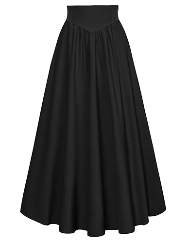 Scarlet Darkness Victorian Skirts for Women Renaissance Floor Length High Waisted Flowy Long Skirt - Small - Black