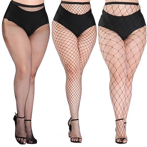 akiido Fishnet Stockings, High Waist Tights for Women, Sparkle Rhinestone Fishnets Party Rhinestone Mesh Stockings Pantyhose - One Size - Black03-3pairs-large&mid&mini Grid