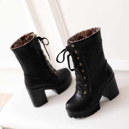 Chunky Lace Platform Boots - Black / 10