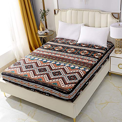 NATURETY Bedding Fitted Sheet with Deep Pocket,Boho Printed Fabric Bed Sheets (Brown(Boho), Full) - Brown(boho) - Full