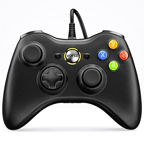 VOYEE PC Controller, Wired Controller Compatible with Microsoft Xbox 360 & Slim/PC Windows 10/8/7, with Upgraded Joystick, Double Shock | Enhanced (Black) - Black