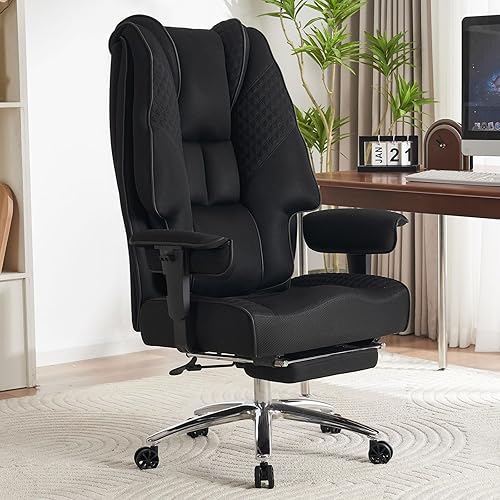 EXCEBET Big and Tall Executive Chair - Mesh High Back with Lumbar Support and Foot Rest, 400lbs Wide Seat (Black) - Mesh Black