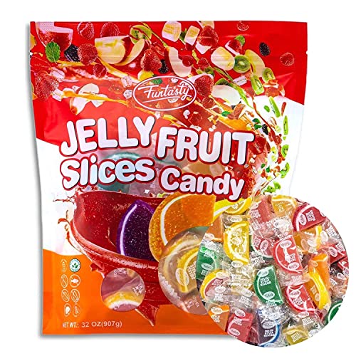 Funtasty Fruit Jelly Slices, Assorted Flavors Candy, Individually Wrapped, 2 Pound Pack - cherry, orange, lemon, apple - 2 Pound (Pack of 1)
