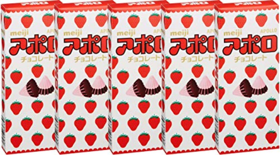 Meiji Apollo Strawberry Chocolate Net Wt. 1.61oz/46g (5 Pack)