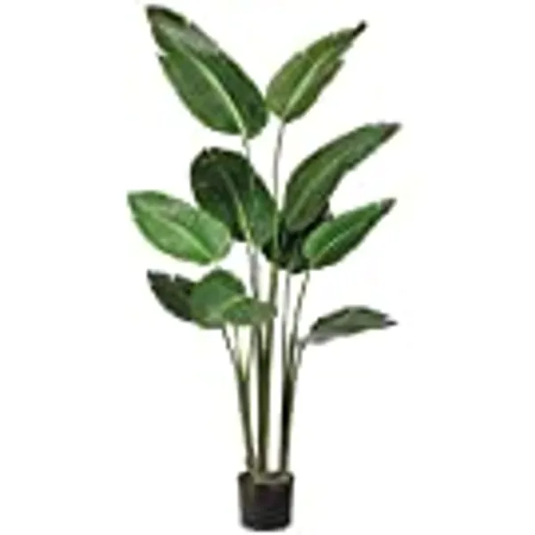 One 5 Foot Artificial Silk Bird of Paradise Palm Tree Potted Plant