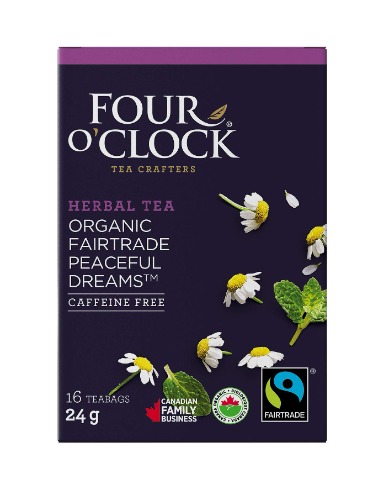 Four O'Clock Organic Fairtrade Herbal Tea Peaceful Dreams, Non-GMO, Kosher, Gluten-Free, 16 Count, 24g - Peaceful Dreams