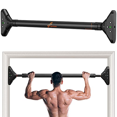 Pull Up Bar: Strength Training Chin up Bar Without Screws - Adjustable Width Locking Mechanism Pull-up Bar for Doorway - Max Load 440lbs for Home Gym Upper Body Workout, Non-Slip Comfort - Pull Up Bar Black