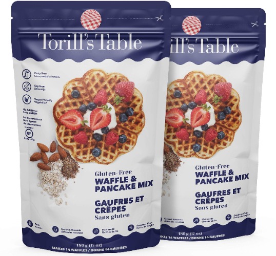Pancake & Waffle Mix by Torill’s Table - Gluten Free Mix - Fluffy, Dairy-free, Soy-free, Vegan-friendly - Made with almond flour, flaxseed, sorghum flour and oat flour - Makes 14 waffles per bag (2-Pack) - Gluten Free Mix 480 g (Pack of 2)