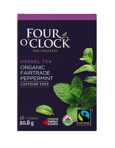 Four O'Clock Organic Fairtrade Herbal Tea Peppermint, Non-GMO, Kosher, Gluten-Free, 16 Count, 20,8g - Peppermint