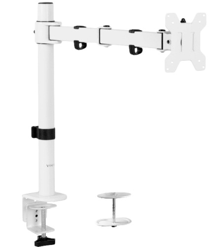 VIVO Single Monitor Arm Desk Mount, Holds Screens up to 38 inch Ultrawide, Fully Adjustable Stand with C-Clamp and Grommet Base, VESA 75x75mm or 100x100mm, White, STAND-V001W - White 16" Tall
